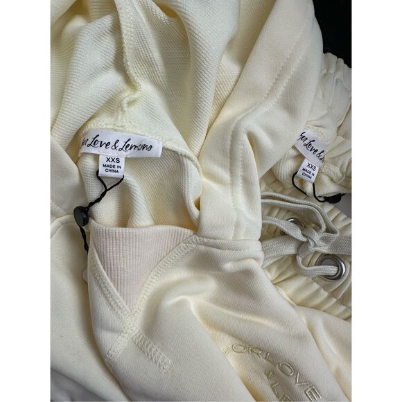 NWT For Love & Lemons Cropped Hoodie & Sweatpant 2Pc Tracksuit Set Yellow XXS - Picture 13 of 14